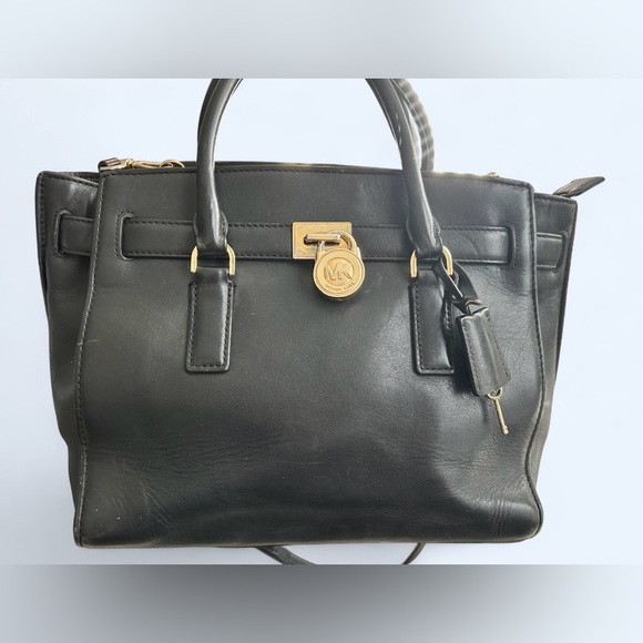 Michael Kors Handbags - Michael Kors Hamilton Leather Satchel – Black | Strap Included